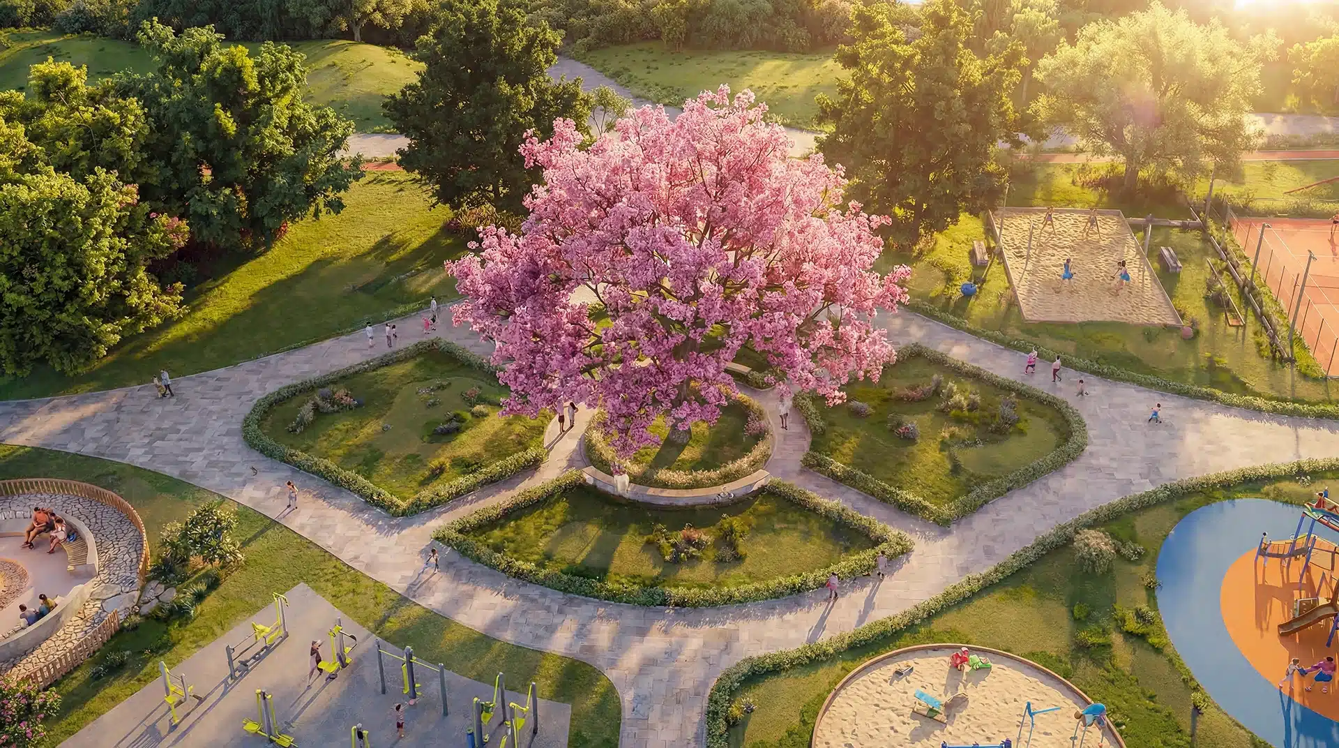 Vista aérea da praça da paineira do Condomínio de Chácaras Altavista
